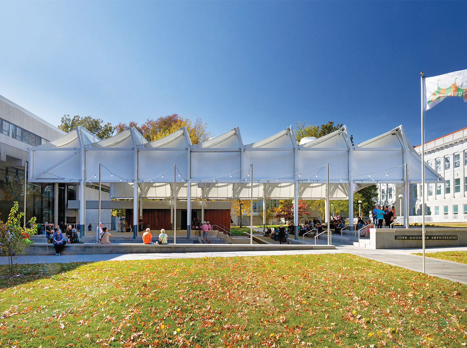 Full elevation of the amphitheatre and lawn on a performance afternoon.