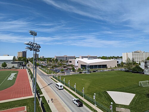 Aerial view of the Missouri State University campus, Springfield.