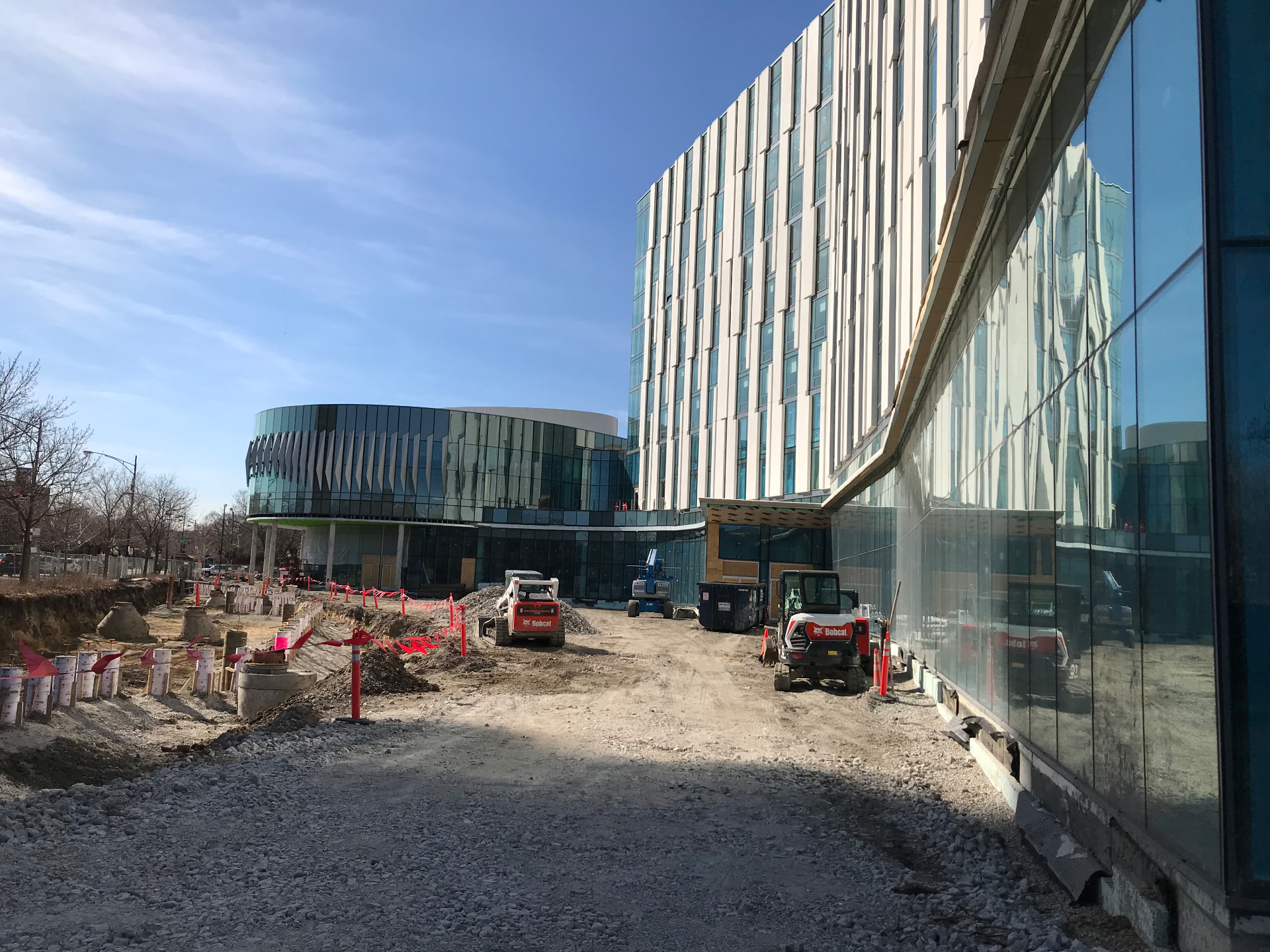 The new academic building exterior during final construction.